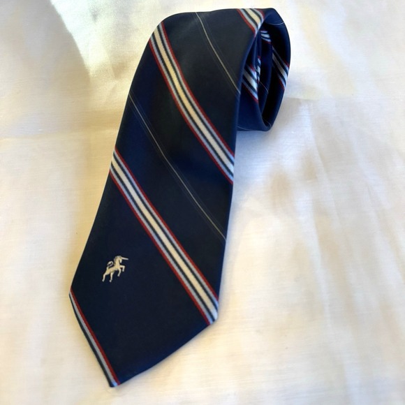 Bronzini Other - Vintage Mens Bronzini Navy‎ Blue Striped Neck Tie Embroidered Unicorn Logo 57 in
